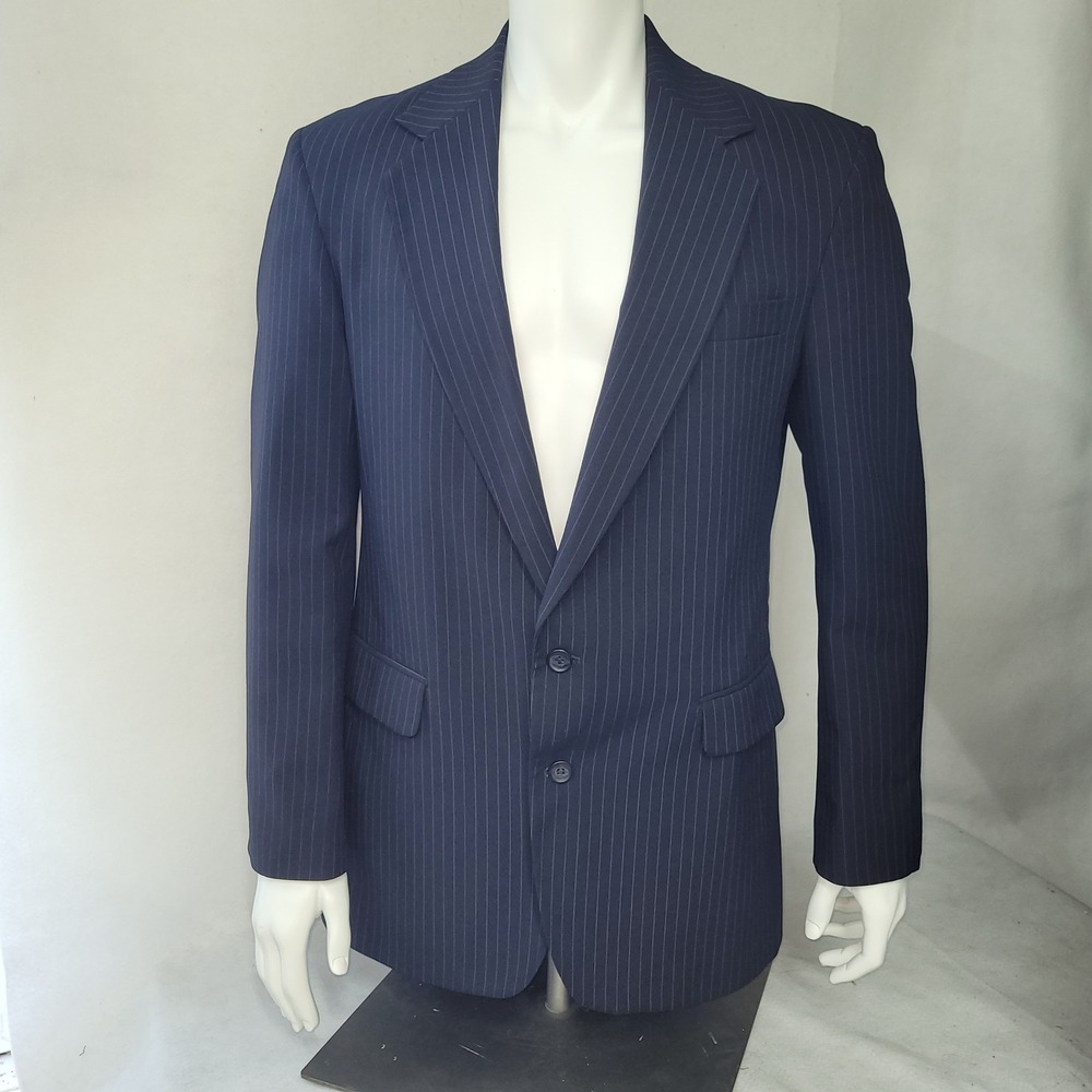 Reed St James Blazer Mens 40L Long Navy‎ Pinstripe Two Button Classic Sport Coat